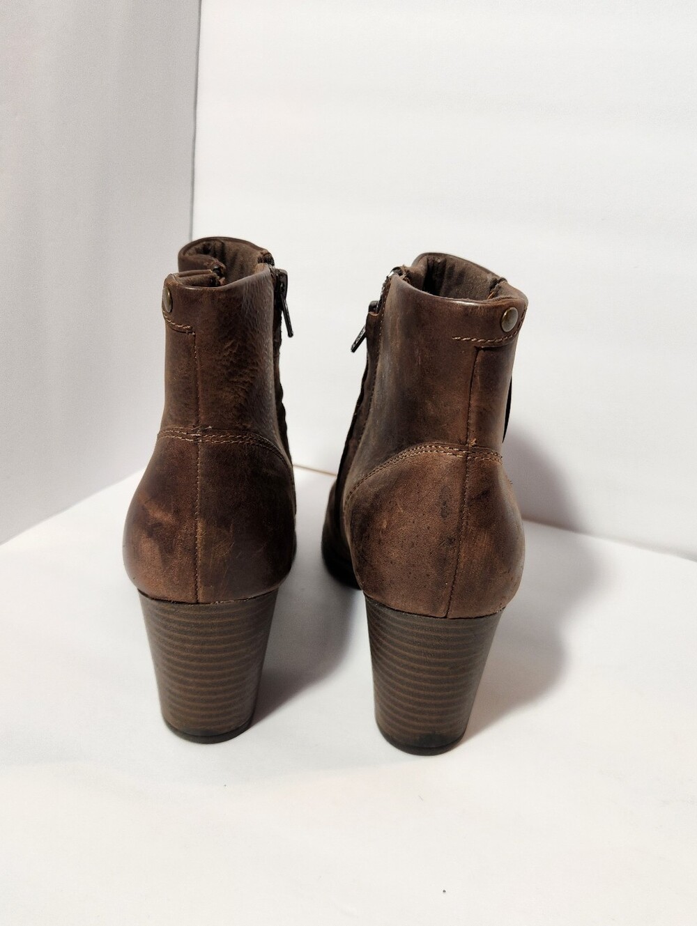 Clarks Leather Boots Brown Ankle Heel - Picture 4 of 8